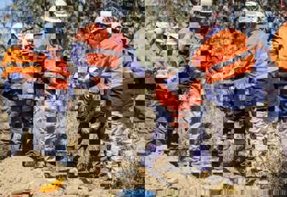 Shell middens are placed in a repatriation pit on the EnergyConnect alignment near the Murray River