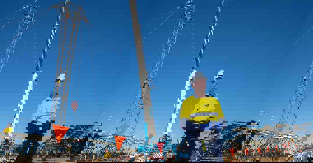 Brett Redman and tower installation on the EnergyConnect project