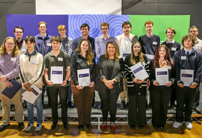 CSU 2024 engineering scholarship recipients with Transgrid Senior Manager Engagement and Integration Trish Marinozzi