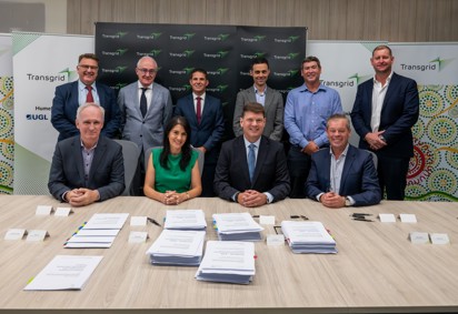 Transgrid CEO and the HumeLink delivery partners sign the contracts in Sydney today