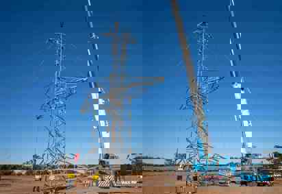 A tower is erected on EnergyConnect at Buronga